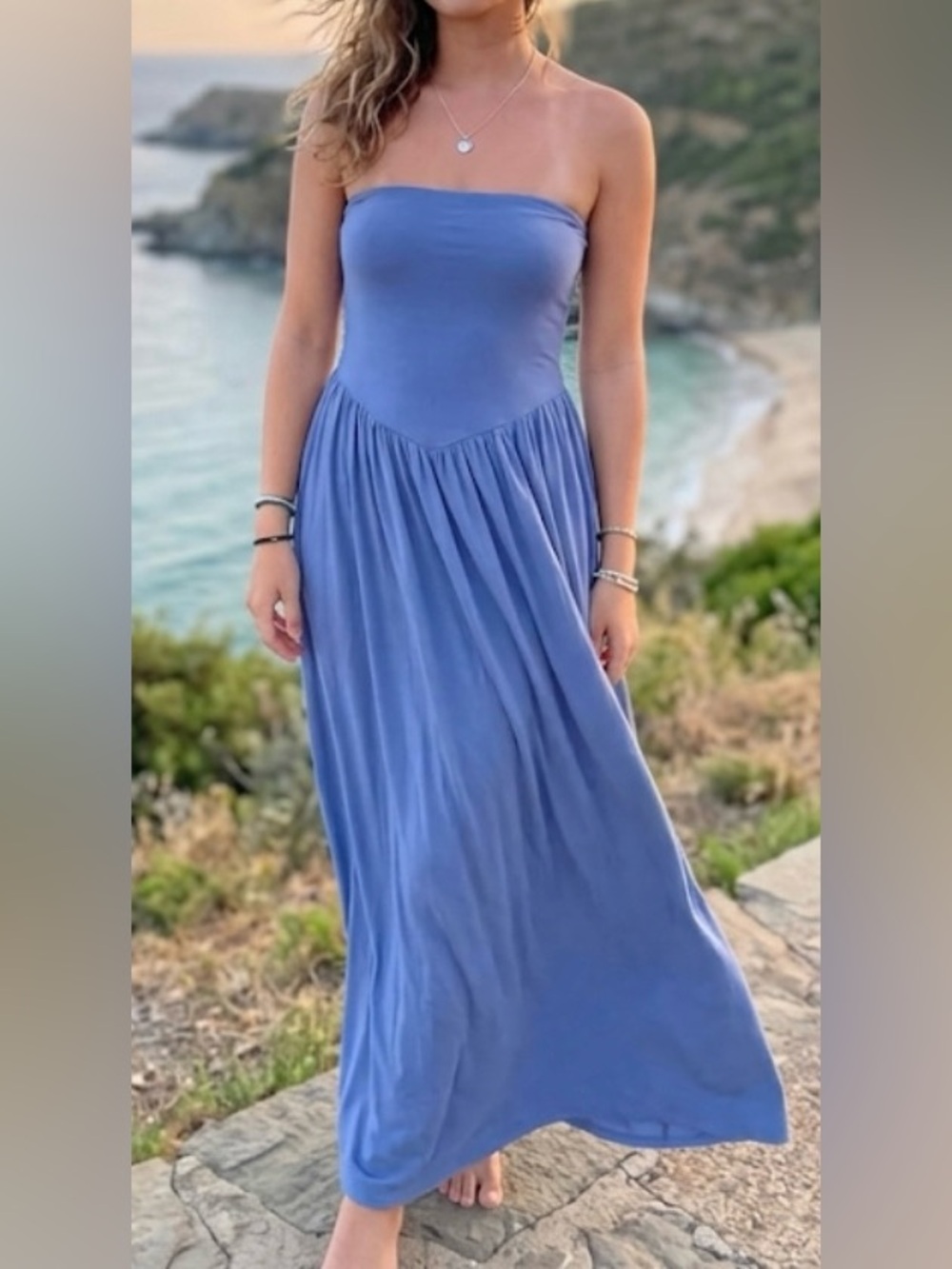 See You Monday Blue Strapless Maxi Dress Size Large